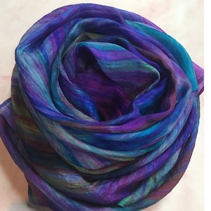 Ombre Silk Scarf Mix of Purple, Green, Blue, Pink Shades Silk Scarves Long 100% Silk Purple Handmade Scarf Birthday Gift Mother's Day Gift
