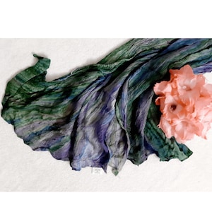 Handwoven Mulberry Silk Scarf: Green Purple Ombre, Lightweight Travel Shawl