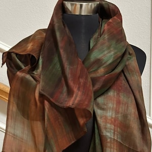 Handmade Ombre Mulberry Silk Scarf: Green, Copper, Brown