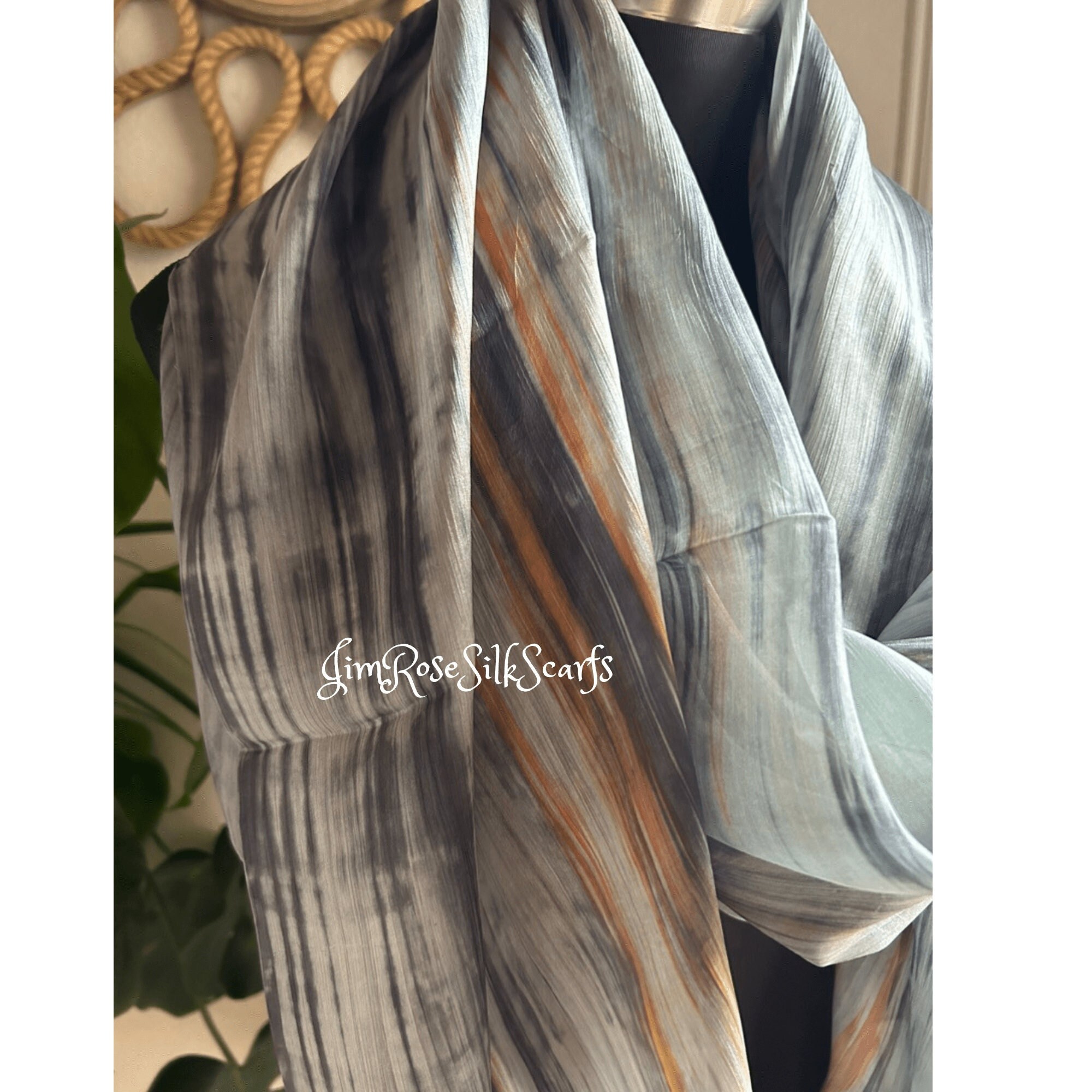 Handwoven Mulberry Silk Scarf: Ombre Grey Copper, Chemo Head Covering