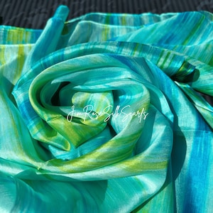 100% Hobo Silk Scarf Ombre Scarf Mix of Green Blue Yellow Handmade Birthday Gift for Wife Wedding Warm Wrapping Travel Accessories Hippie