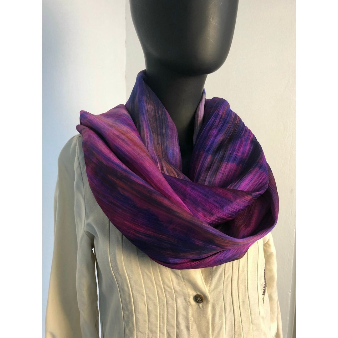 100 Pure Silk Scarf Ombre Scarf Mix of Purples and Red Long Silk Scarf
