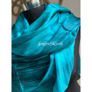 Unique Gift Blues Green Grey 100% Silk Marbling Art Scarf for Women Head Scarf for Hair Loss Luxury Birthday Gift for Girlfriend Handmade