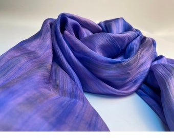 100% Boho Silk Scarf Ombre Scarf mix of Copper, Purple, Blue Silk Scarf for Hair Loss Gift for Women Neck Scarf Valentine Gift for Teacher