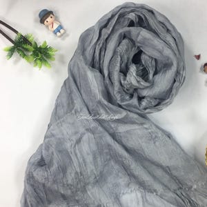 Silver Grey Crinkle Silk Scarf: 100% Pure Mulberry Silk, Handwoven