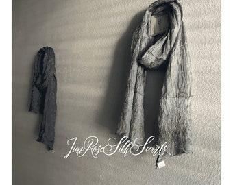 Gray Crinkle Silk Scarf 100% Pure Silk Long Scarf Plain Silk Scarf for Women Boho Silk Scarf Birthday Craft Gift Mother's Day Gift