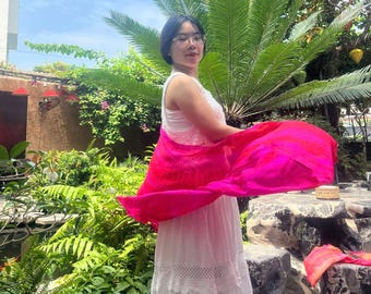 Handwoven Mulberry Silk Scarf: Fuchsia Pink Ombre, Lightweight Travel Accessory