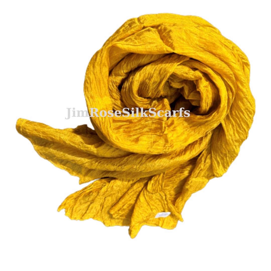 Crinkle Silk Scarf: Mustard Yellow Bohemian Head Scarf
