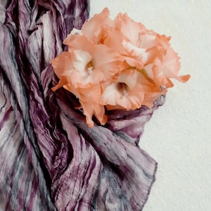 100% Pure Silk Scarf Birthday Gift for Mom Scarf for Hair Loss Ombre Scarf Mix of Grey,  Purple Wedding Scarf Gift For Wife Handmade Scarf