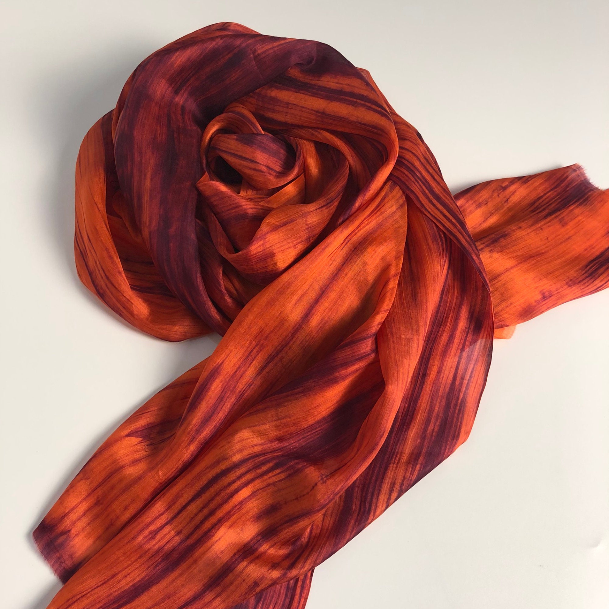 100% Boho Long Silk Scarf Ombre Mix of Orange, Purple Handmade With Love Birthday Gift for Wife Hippie Scarf Style Seabeach Accessories