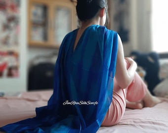 Gifts for Her Scarf Blue 100% Pure Silk Scarf Birthday Gift for Women Scarf Wedding Warm Wrap Head Scarf Travelling Accessories Beach Scarf