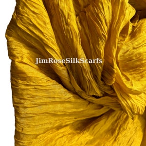 100% Pure Silk Crinkle Scarf Yellow Solid Mustard Silk Scarf for Women Neck Boho Silk Scarf Birthday Gift for Her Head Scarf  Hippie