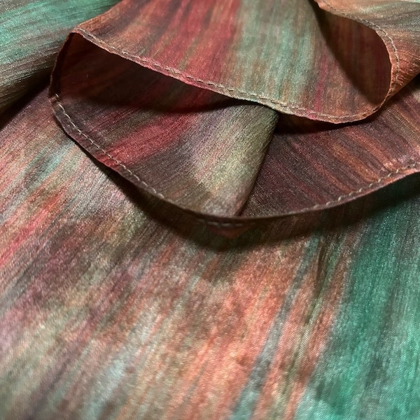 Handmade Ombre Mulberry Silk Scarf: Green, Copper, Brown