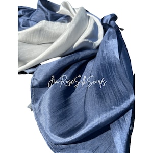 Handwoven Mulberry Silk Scarf: Blue Gray Ombre Hair Wrap