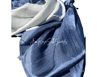 100% Silk Pure Head Scarf for Hair Loss Ombre Mix of Blue, Grey Boho Scarf for Women Neck Silk Scarf Birthday Gift Unique Gift for Her