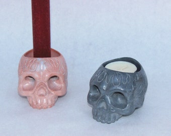 Concrete Skull~ 2in1 Candle Holder~ Halloween Decor ~ Dia De Los Muertos