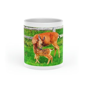 Mama Deer and Fawn Valentine Heart Shape Mug
