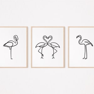3 Flamingo Wall Art Printable/Birds Poster Print/Safari Animal Wall Decor/Line Art Drawing/Digital Download/Minimalist/Sketch/Gifts/L314