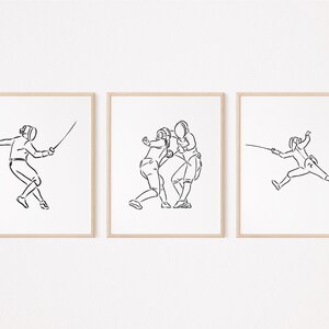 3 Affiche d'escrime/Fencer Wall Art/Cadeau/Sport Printable/Wall Decor/Print/Illustration/Line Art Drawing/Digital Download/Bedroom Decoration/254