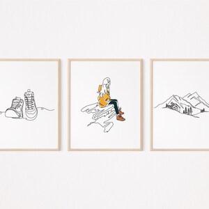 3 Wander Poster/Wanderkunst/Wand-Dekor/Printable/Bergsteigen Line Art Print/Wanderer Umriss Kunstwerk/Zeichnung/Wanderer Geschenke/L325