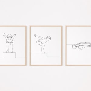 3 Kids Swimming Posters/Swimmer Wall Art/Water Sports Print/Printable/Boy Gift/Line Art Drawing/Digital Download/Athlete Exercise/L288