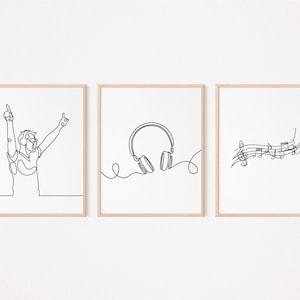 3 DJ Wall Art/Disc Jockey Posters/Bedroom Room Wall Decor/DJ Printable/Headphone Print/Gift for Men/Line Art Drawing/Digital Download/L215