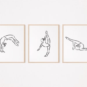 Arte de parede de ginástica de 3 meninas para impressão/Pôster de ginastas/Impressão de decoração de parede/Presente/Desenho de arte em linha/Download digital/Dança/Esportes/Minimalista/L311
