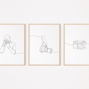 3 Photographer Wall Art/Camera Poster/Photography Room Wall Decor/Gift For Him/Line Art Drawing/Print/Printable/Digital Download/L118