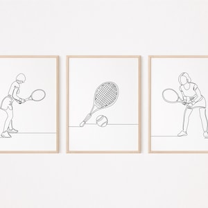 3 Tennis Poster/Wall Art/Wall Decor Set/Sports Printable/Print/Gift for Woman Her/Line Art Drawing/Digital Download/illustration/Sketch/L125