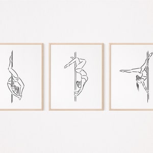 3 Pole Dance Wall Art Print/Dancer Printable Gift/Girl Dance Room Wall Decor/Line Art Drawing/Digital Art Download/Sketch/Teacher/L317