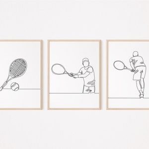 3 Tennis Posters/Wall Art/Wall Decor Set/Sports Printable/Print/Gift for Men/Line Art Drawing/Digital Download/illustration/Sketch/L123