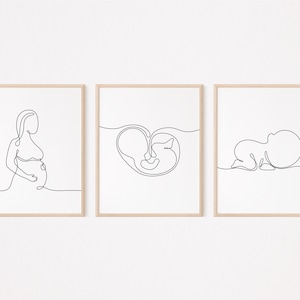 3 Impresión de arte de pared de mujer embarazada/Cartel de bebé y mamá/Regalo de mamá/Decoración de pared de madre bebé/Maternidad imprimible/Dibujo de arte lineal de mujeres embarazadas/291