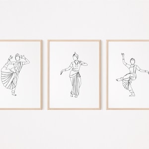 3 Bharatanatyam Posters/Indian Dance Wall Art/Tamil Dance Decor Printable/Teacher Gift/Music Print/Line Art Drawing/Digital Download/L110