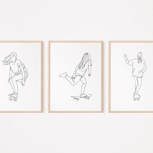 3 Skateboarding Wall Art/Skateboard Posters/Sports Wall Decor/Printable/Print/Gift for Her/Girl Bedroom Room Decor/Line Art Drawing/L117