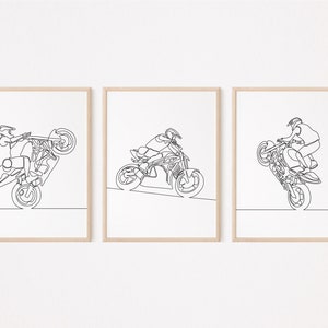 3 Motocross Wall Art/Motorcycle Racing Poster Set/Motor Sports Print Printable Gifts for Man/Men/Him/Line Art Drawing/Digital Download/L132
