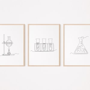 3 Arte de pared de equipos de laboratorio/Póster de laboratorio/Decoración de pared de aula de ciencias/Impresión de sala de biología/Química imprimible/Dibujo de arte lineal/L177