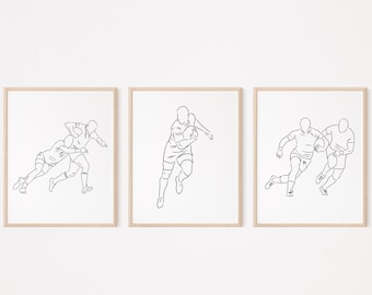 3 Rugby Wall Art/Rugby Player Poster/Sports Lovers Fan Gift/Print/Printable/Line Art Drawing/Bedroom Room Wall Decor/Digital Download/L193