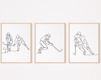 3 Hockey Wall Art Set/Ice Hockey Poster/Sports Wall Decor/Gift For Him Man/Printable/Bedroom Print/Line Art Drawing/Digital Download/L130