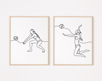 2 Female Beach Volleyball Wall Art/Handball Posters/Sports Wall Decor/Printable/Print/Gift/Girl Bedroom Decor/Line Art Drawing/Download/L260