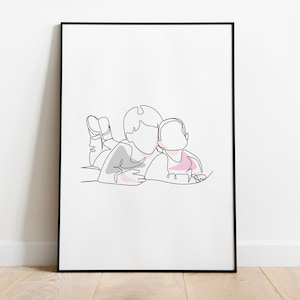 Sibling Wall Art/Big Brother Little Brother Printable/Brother Sister Poster/Kids Room Wall Decor/Boy Line Art Drawing/Digital Download/L366