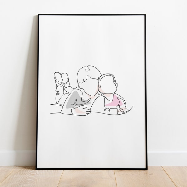 Sibling Wall Art/Big Brother Little Brother Printable/Brother Sister Poster/Kids Room Wall Decor/Boy Line Art Drawing/Digital Download/L366