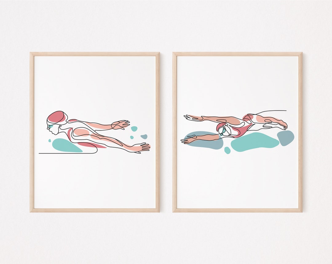 2 Female Swimmer Wall Art Print/swimming Poster/water Sport Wall Decor/printable/gift/line Art