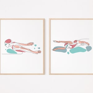 2 Female Swimmer Wall Art Print/Swimming Poster/Water Sport Wall Decor/Printable/Gift/Line Art Drawing/Digital Download/Athlete Exercise/290