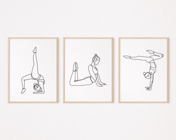 3 Yoga Poses Poster/wall Art Printable/meditation/namaste Wall Decor/gym  Print/yoga Room/line Art Drawing/gift for Her Women/digital/l145 