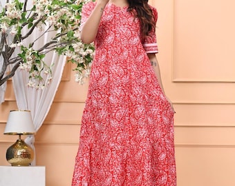 Cotton Puff Sleeve Midi Dress – Boho Cottagecore Summer Dress