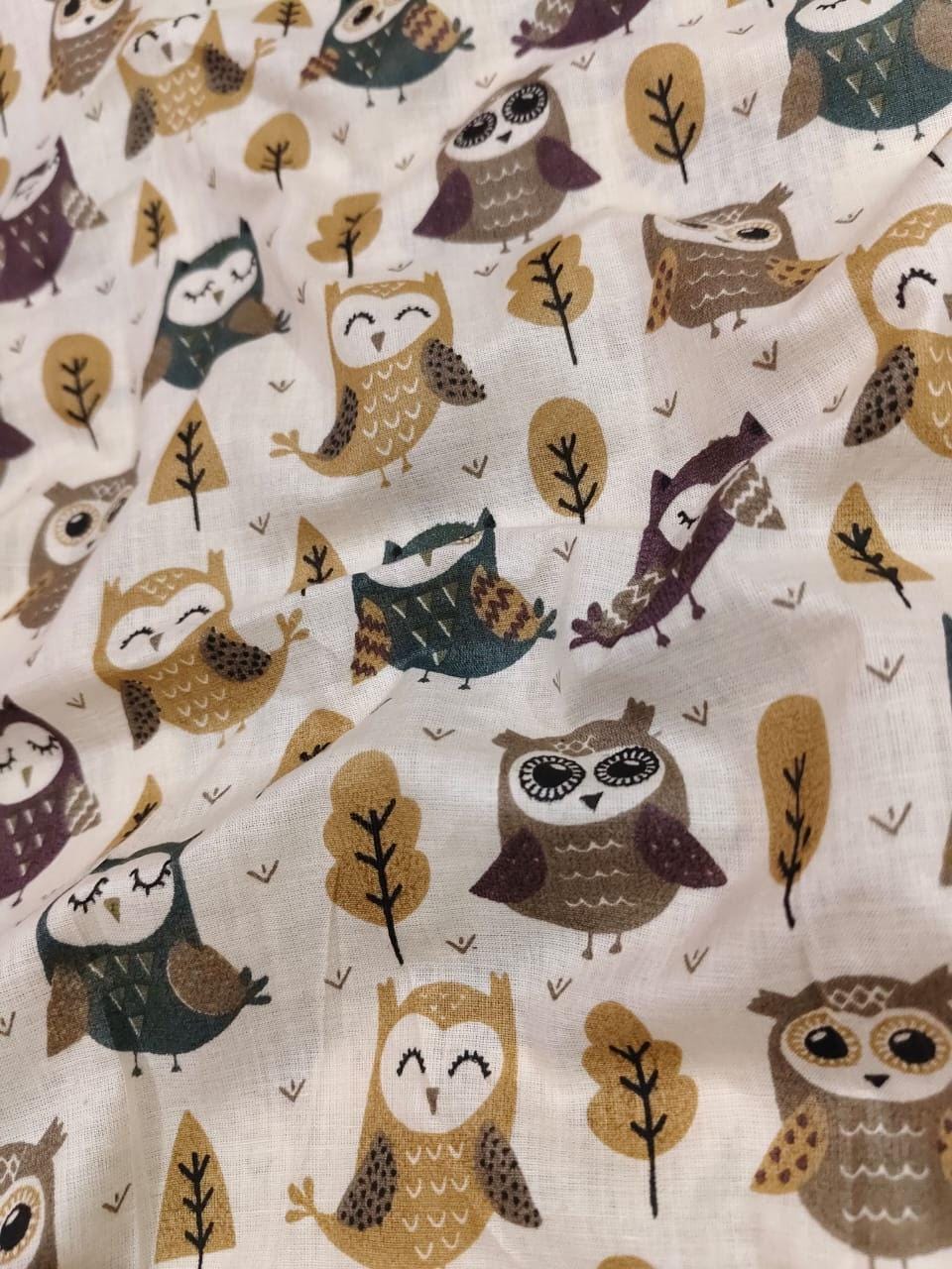 Many Owls Print Cotton Fabric &ndash; Mustard Yellow Sewing Material for Quilts & D&eacute;cor