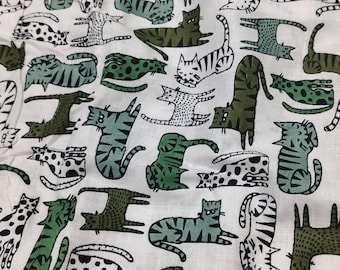 Colorful Green Cotton Cat Print Fabric – Craft, Quilting & Apparel Material