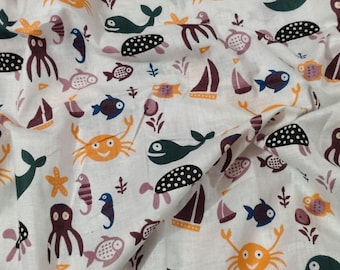 Tkanina bawełniana z nadrukiem Ocean Sea Life – wzór ze zwierzętami morskimi do samodzielnego szycia i pikowania