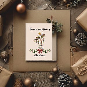 Have a very Moo-y Christmas, Merry Christmas, printable cards, cows, lights, funny, holly, jolly,