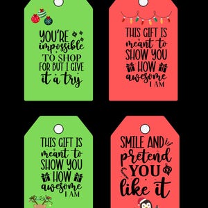 Funny Christmas Gift Tags Printable – 8cm x 12cm Sarcastic Holiday Tags, Instant Download, Christmas Printables for Gag Gifts & Secret Santa